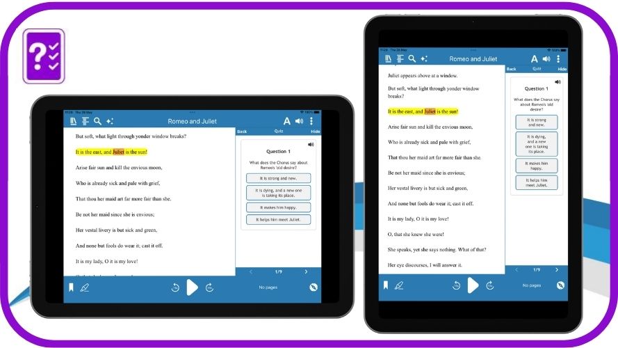 Quiz interface shown on ipad screens